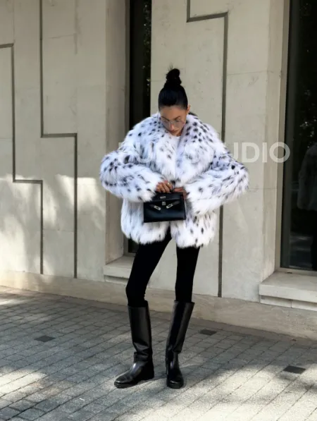 Шуба из меха лисы под рысь - цвет белый, PREMIUM COLLECTION - фото 12