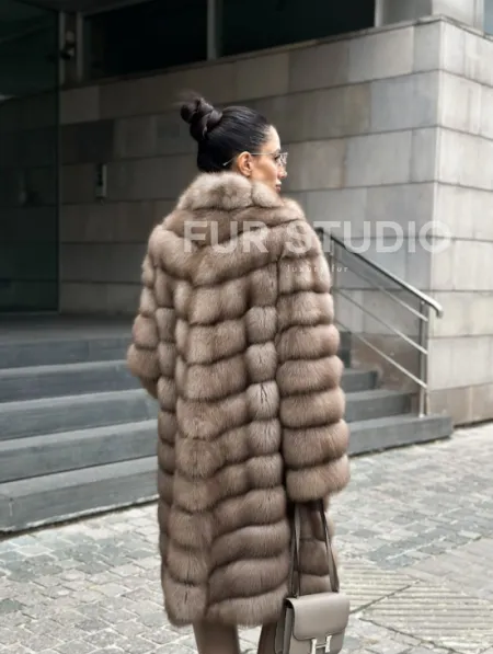 Пальто из меха куницы цвет Tortora - фото 4