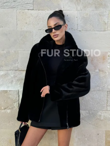 Черная косуха (куртка) из скандинавской норки - фото 0