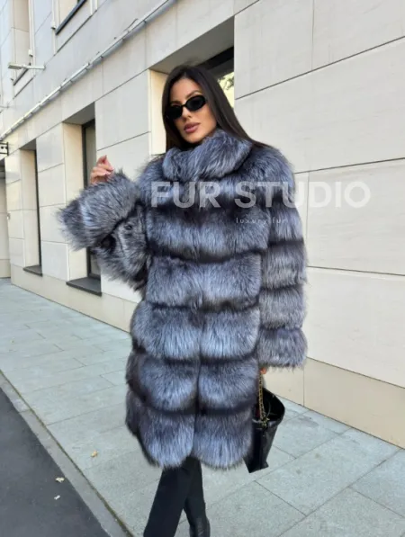 Шуба натуральная из чернобурки стойка воротник - фото 8