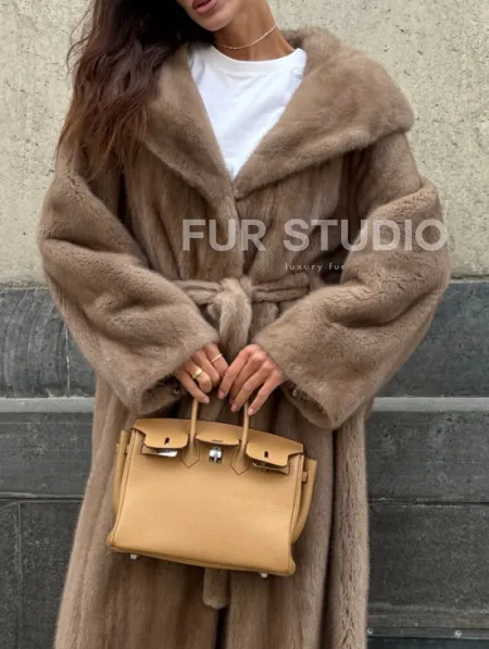 Длинная норковая шуба Pastel с капюшоном кобра - фото 4