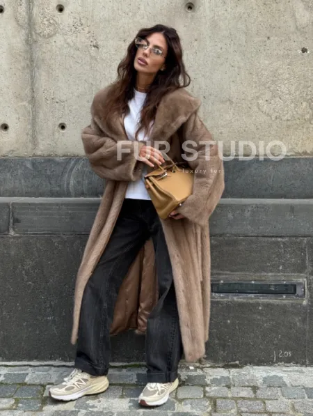 Длинная норковая шуба Pastel с капюшоном кобра - фото 14