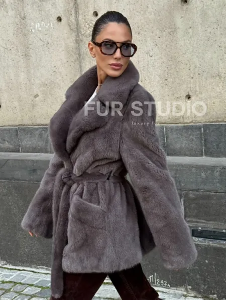Норковая шуба лавандового цвета - VELVET - фото 0