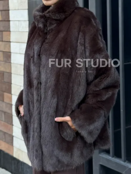 Полушубок автоледи из меха норки - стойка воротник - фото 2