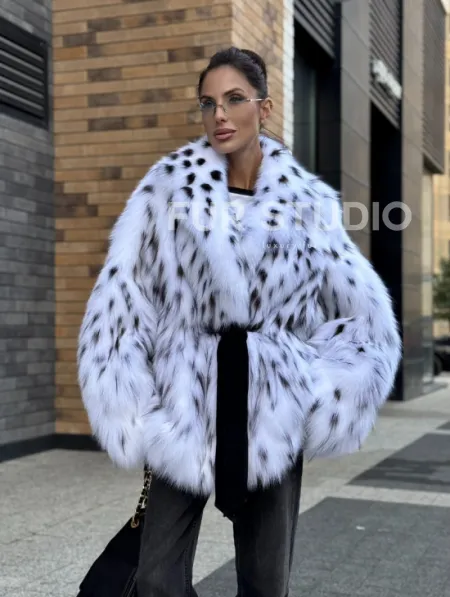 Шуба летучка из меха лисы под рысь Exclusive - фото 8