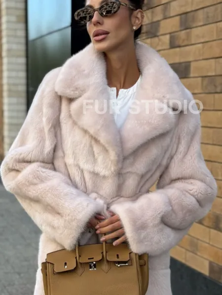 Шуба норковая - пальто с поясом, классика - фото 3