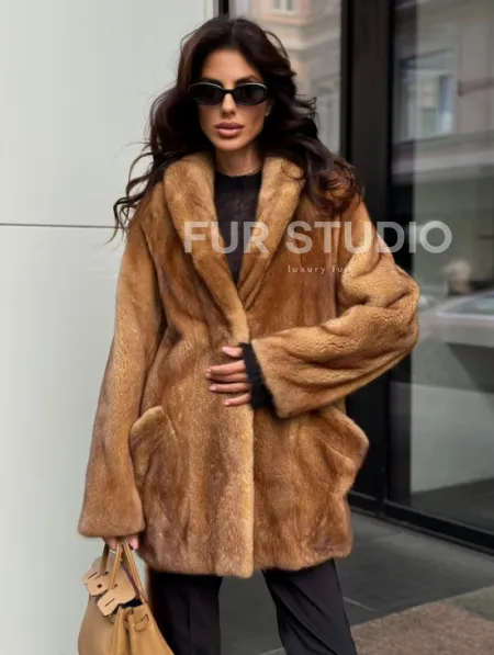 Норка жакет шалевый воротник - цвет Gold - фото 5