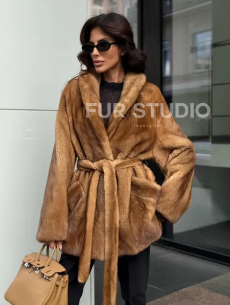 Норка жакет шалевый воротник - цвет Gold - фото 7