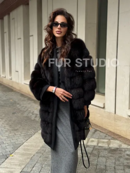 Пальто из куницы с отделкой кашемира - фото 7