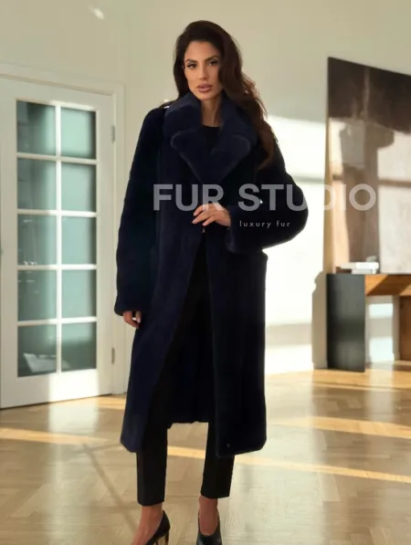 Норковая шуба темно-синего цвета - фото 0