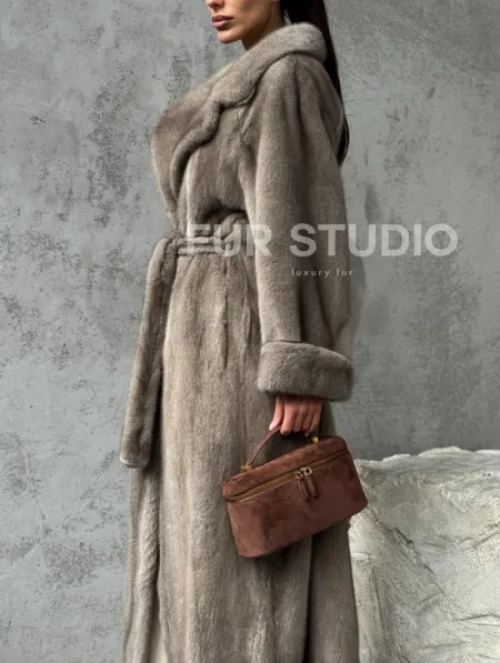 Длинная норковая шуба - цвет серый - фото 4