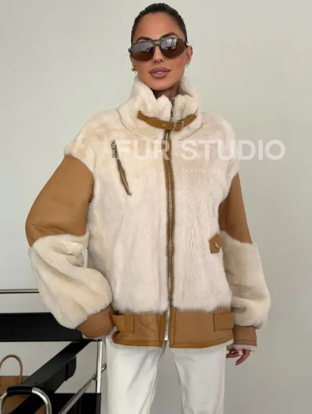 Комбинированная дубленка из норки и овчины - фото 0