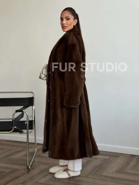 Шуба норковая в роспуск с меховым поясом - фото 9