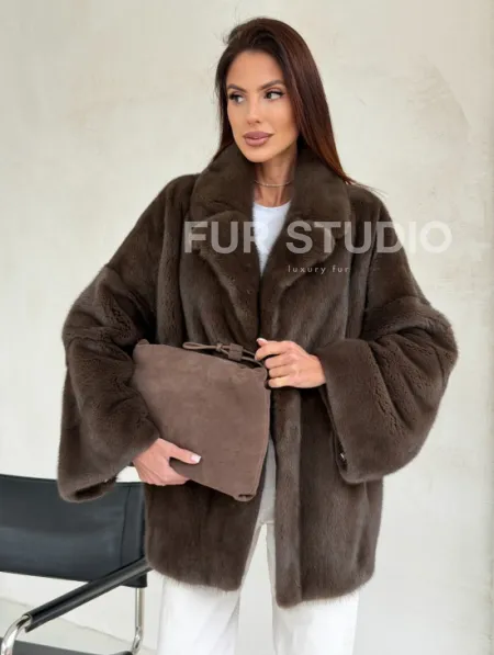 Меховой норковый жакет - английский воротник - фото 6