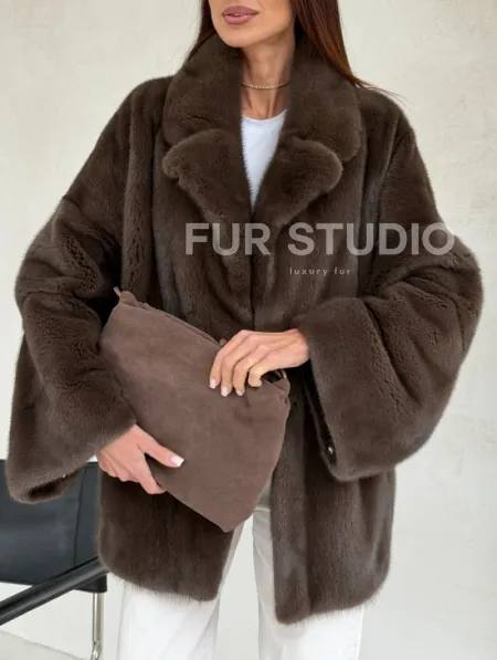 Меховой норковый жакет - английский воротник - фото 3