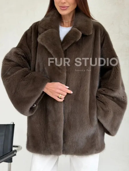 Меховой норковый жакет - английский воротник - фото 2