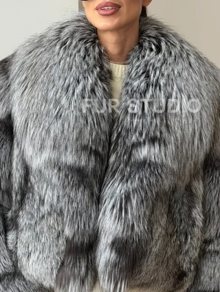 Кроп-полушубок с шалевым воротником из чернобурки - фото 1