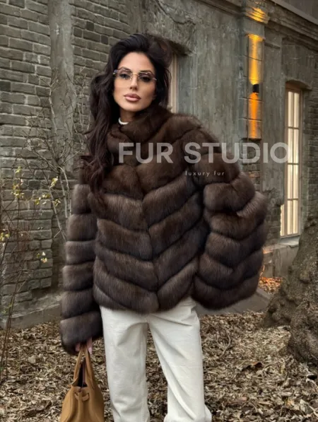 Роскошная шуба из меха соболя стойка воротник - седина 1/2 - фото 8