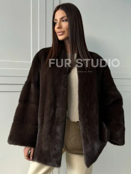 Меховой жакет из норки V- образный воротник - фото 0