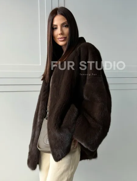 Меховой жакет из норки V- образный воротник - фото 10