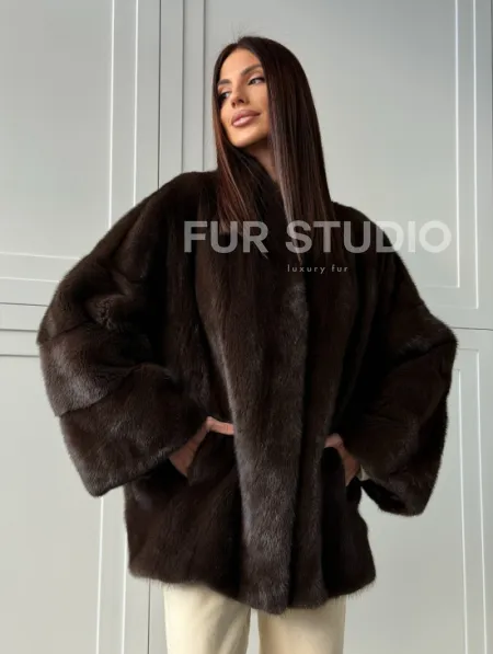 Меховой жакет из норки V- образный воротник - фото 12