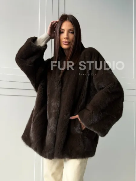 Меховой жакет из норки V- образный воротник - фото 14