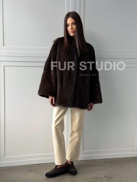 Меховой жакет из норки V- образный воротник - фото 11