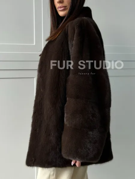 Меховой жакет из норки V- образный воротник - фото 5