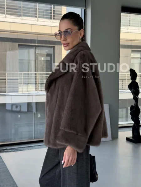 Короткий норковый полушубок - английский воротник - фото 11