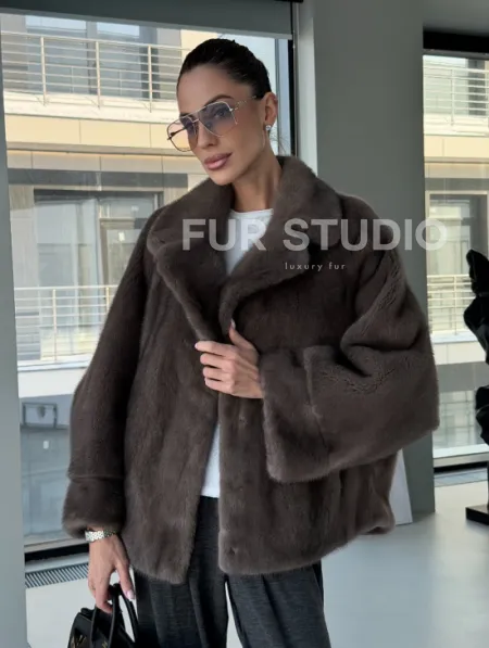 Короткий норковый полушубок - английский воротник - фото 10