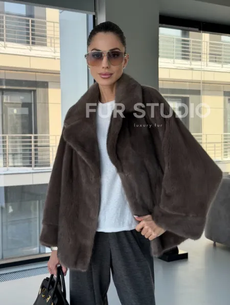 Короткий норковый полушубок - английский воротник - фото 14