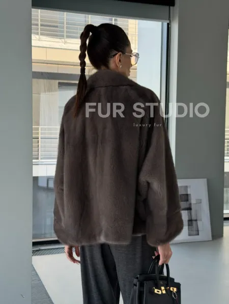 Короткий норковый полушубок - английский воротник - фото 15