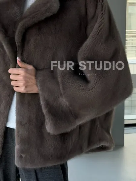 Короткий норковый полушубок - английский воротник - фото 2