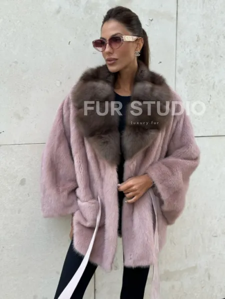 Пудра летучка из меха норки, воротник куница - фото 0