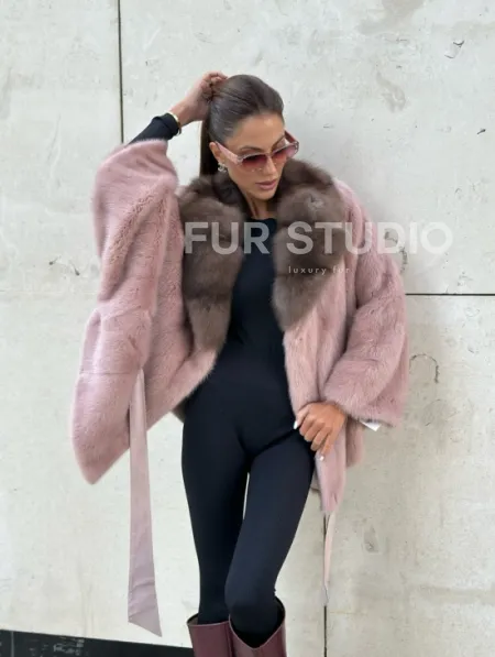 Пудра летучка из меха норки, воротник куница - фото 2