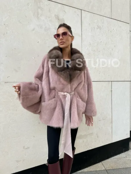 Пудра летучка из меха норки, воротник куница - фото 4