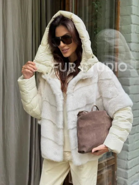 Норковый пуховик/жилет 2в1 - жемчуг - фото 9
