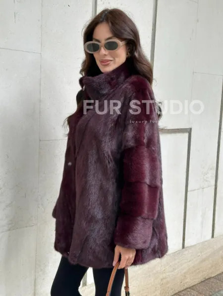 Женская норковая курточка - цвет бордо - фото 3