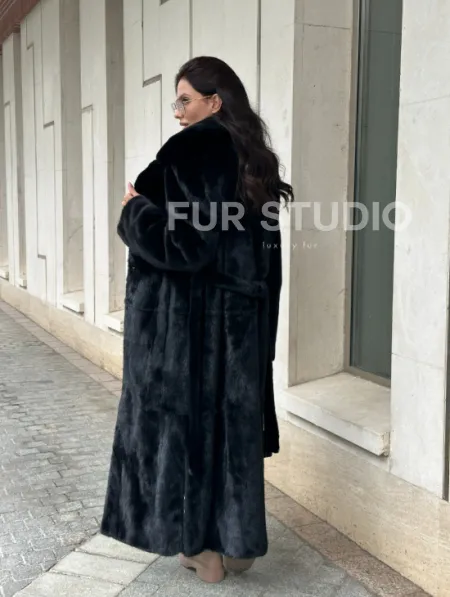 Черная норковая шуба NAFA MINK с поясом в пол - фото 15