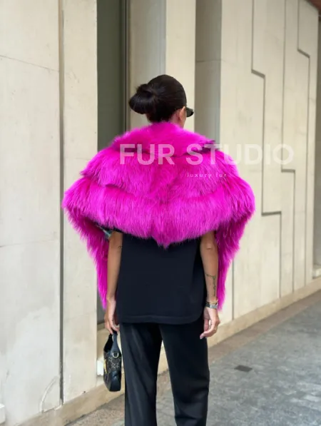 Накидка - палантин из меха чернобурки - фуксия - фото 6