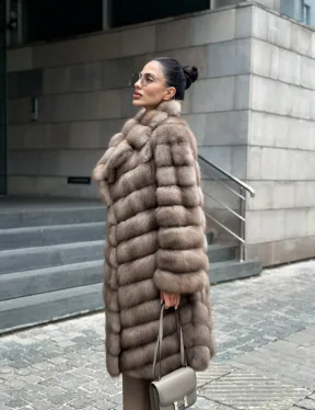 Пальто из меха куницы цвет Tortora - фото 2