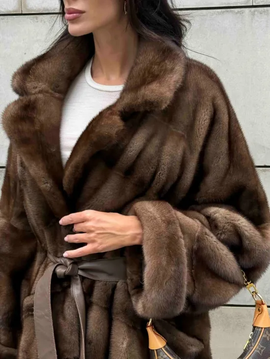 Кимоно шуба английский воротник - цвет соболь - фото 2