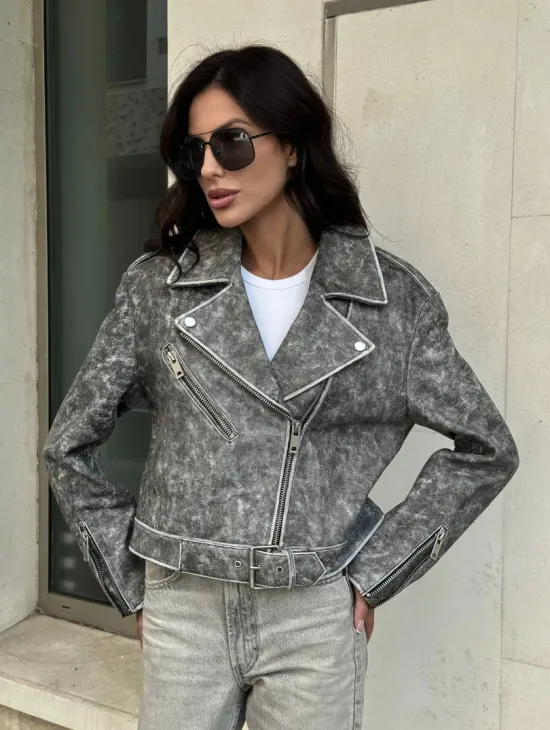 Кожаная укороченная косуха из натуральной кожи 