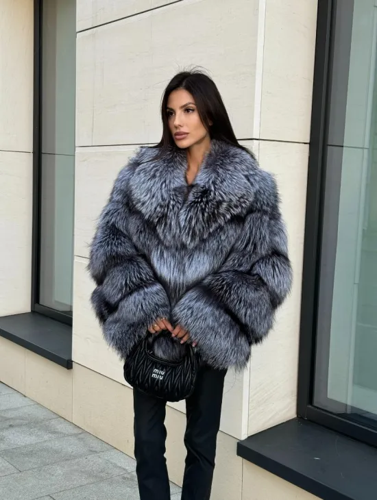 Шуба из меха чернобурки - английский воротник - фото 10
