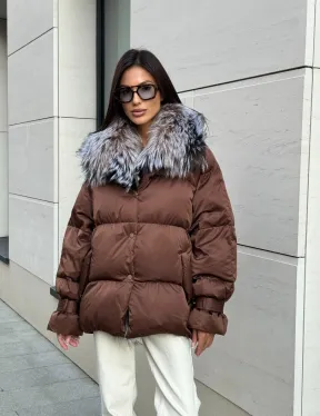 Женский зимний пуховик с мехом чернобурки - фото 6