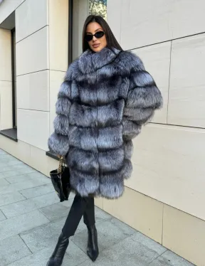 Шуба натуральная из чернобурки стойка воротник - фото 5