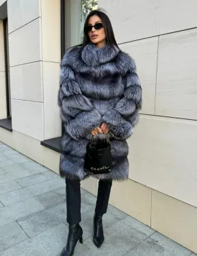 Шуба натуральная из чернобурки стойка воротник - фото 4