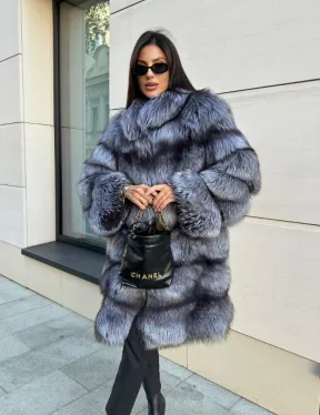 Шуба натуральная из чернобурки стойка воротник - фото 0