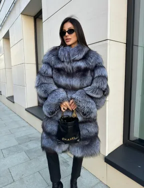 Шуба натуральная из чернобурки стойка воротник - фото 7