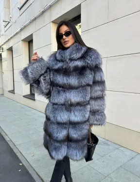 Шуба натуральная из чернобурки стойка воротник - фото 8